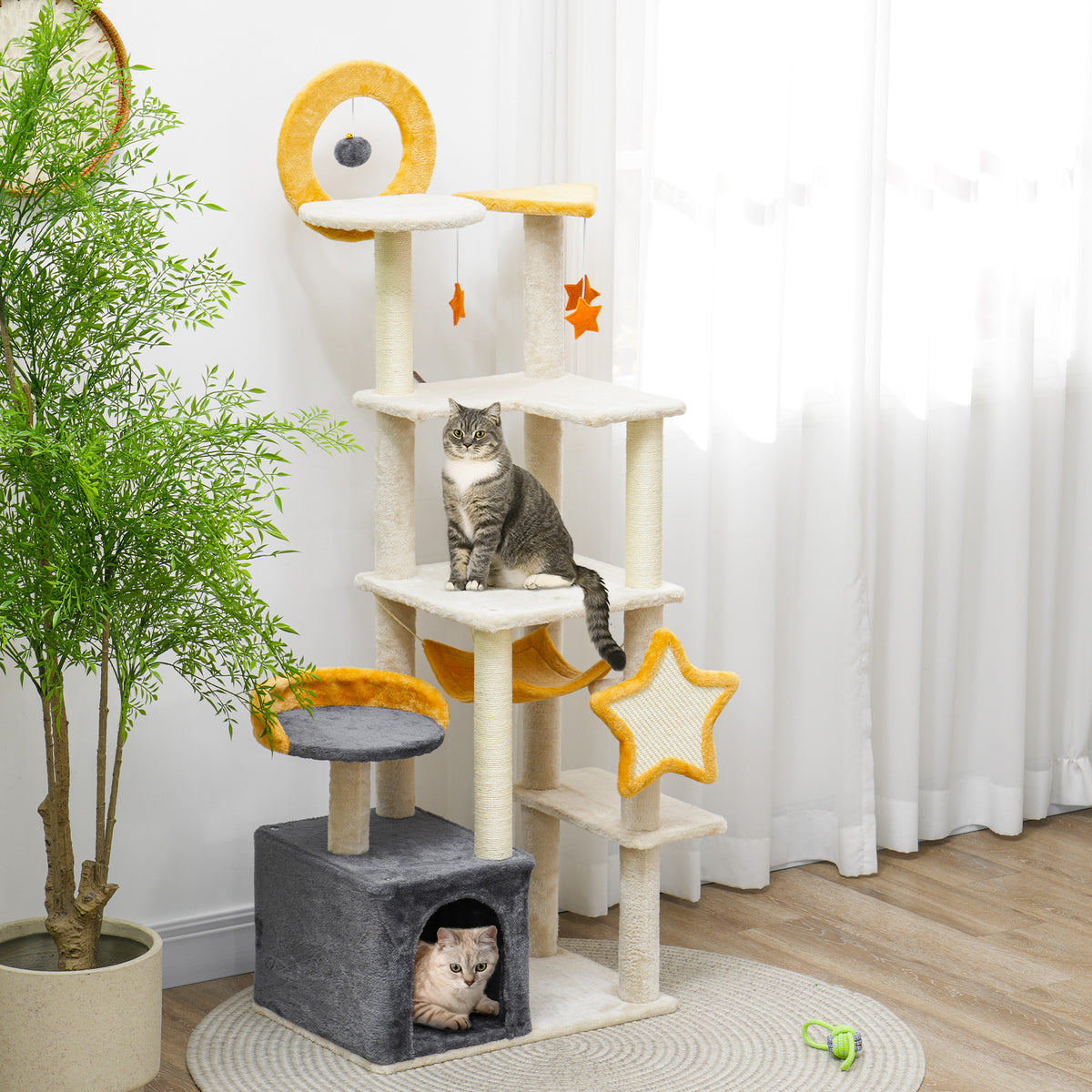 Árbol para gatos temático de luna y estrellas de varios niveles