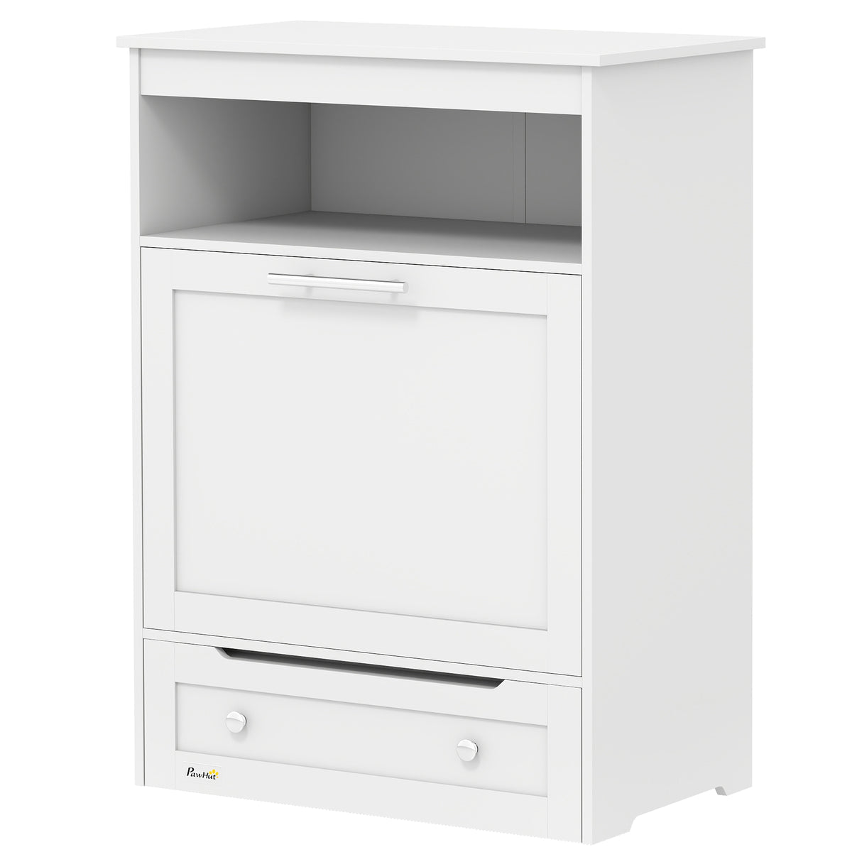 Pet feeder station with storage cabinet and bowls