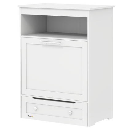 Pet feeder station with storage cabinet and bowls