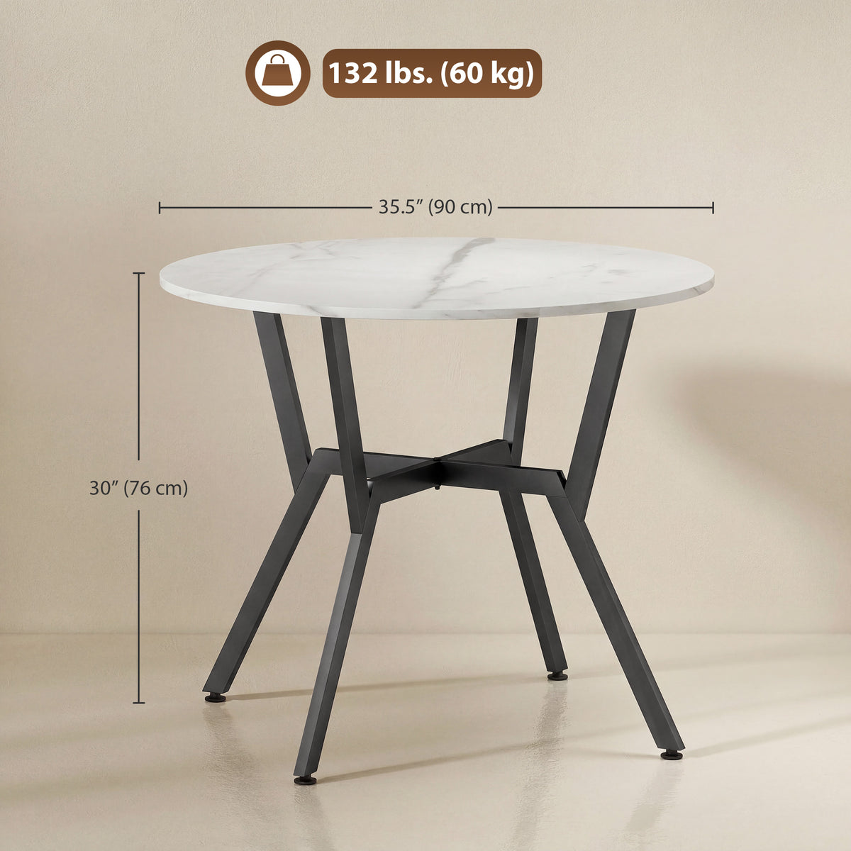 Round Dining Table 35" White Marble