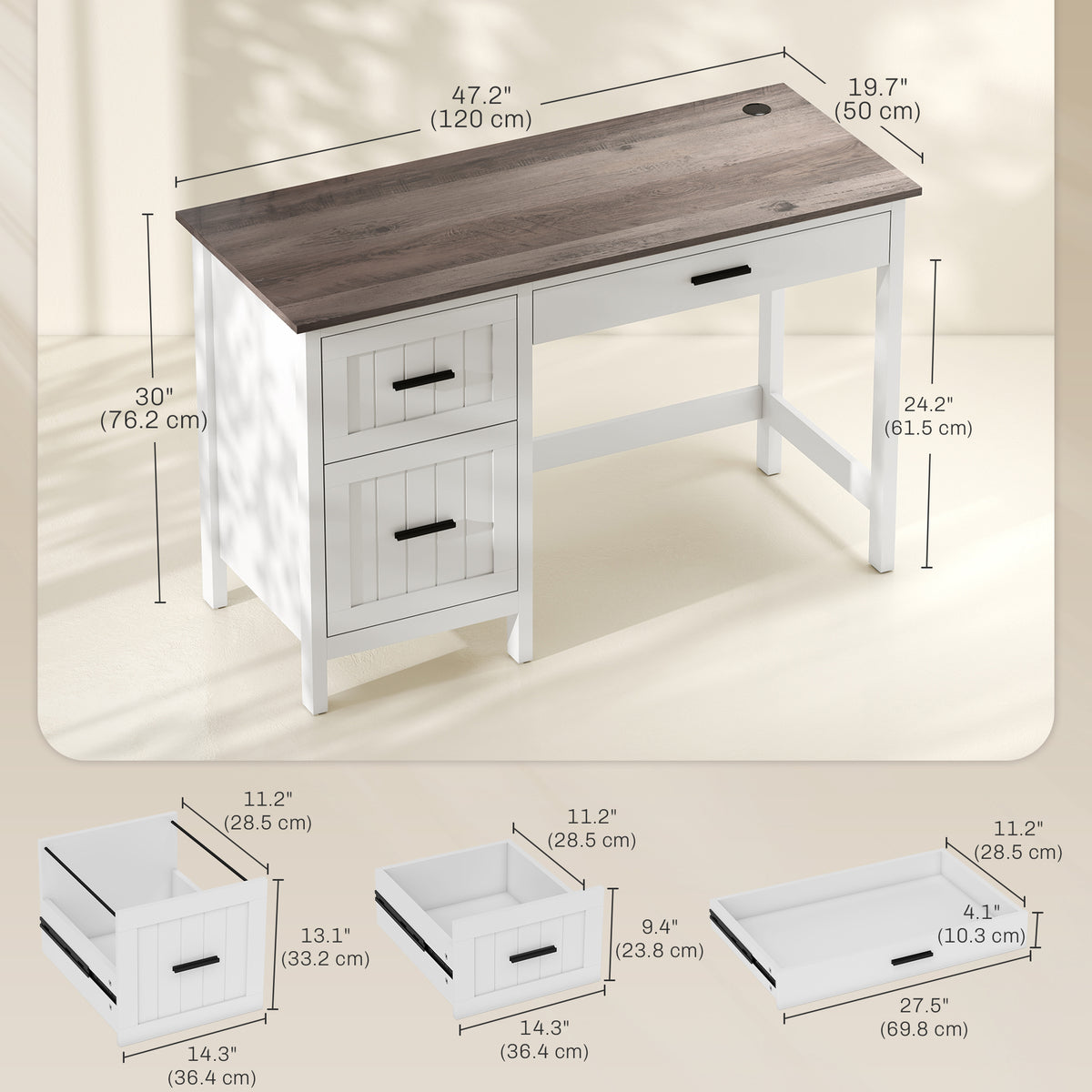Farmhouse Computer Desk with 3 Drawers