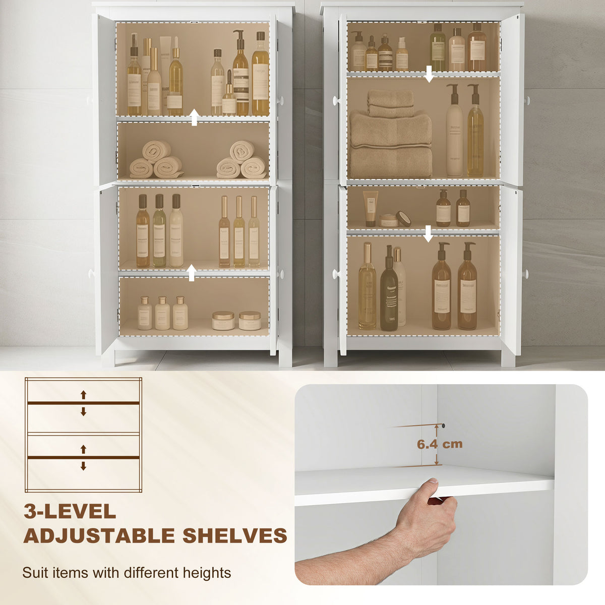 Freestanding bathroom cabinet with doors