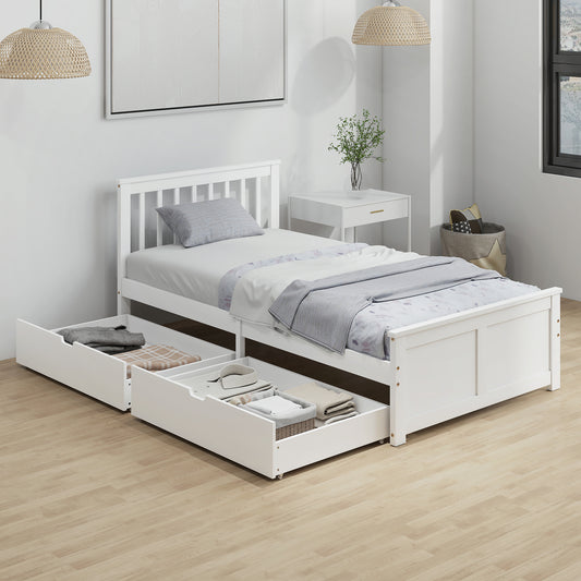 Estructura de cama individual de pino con cajones