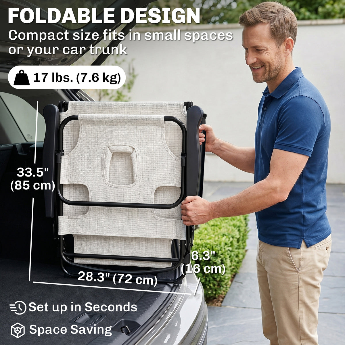 Folding lounge chair with reclining backrest