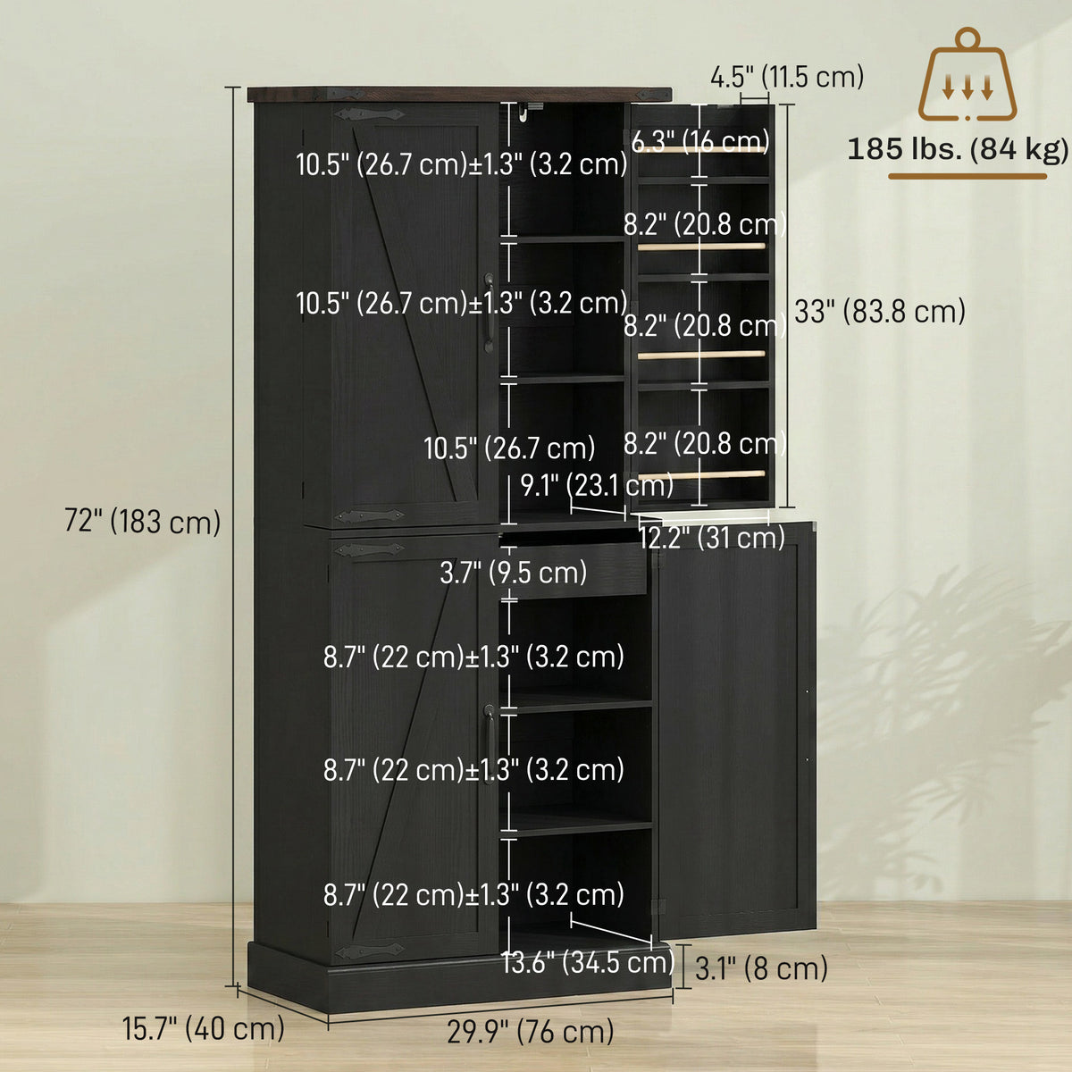 Farmhouse Kitchen Pantry Cabinet 72 in