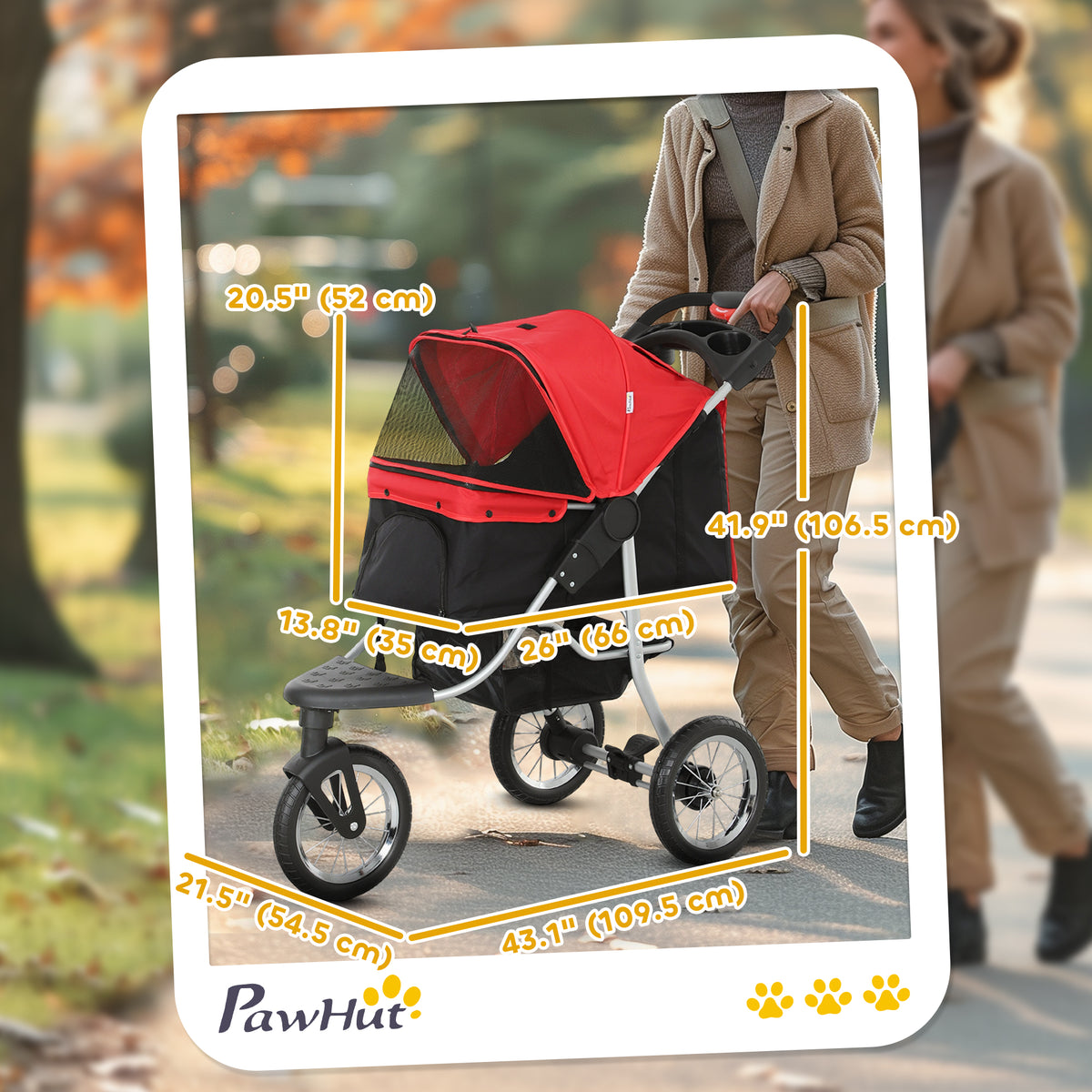 Cochecito plegable de 3 ruedas para perros con toldo ajustable