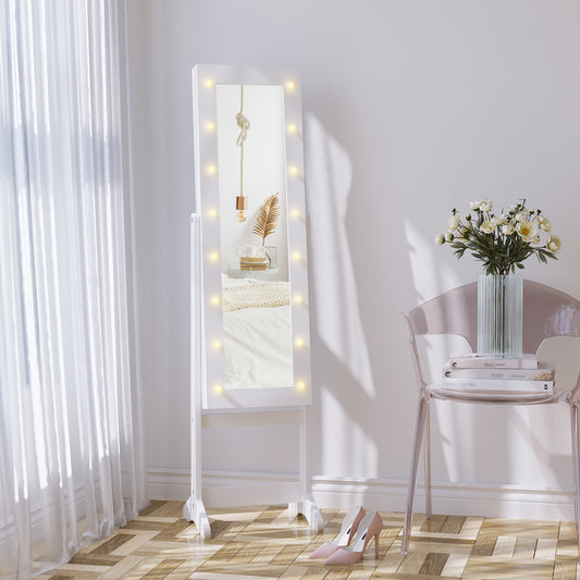 Standing Jewelry Armoire with Lighted Mirror and LEDs