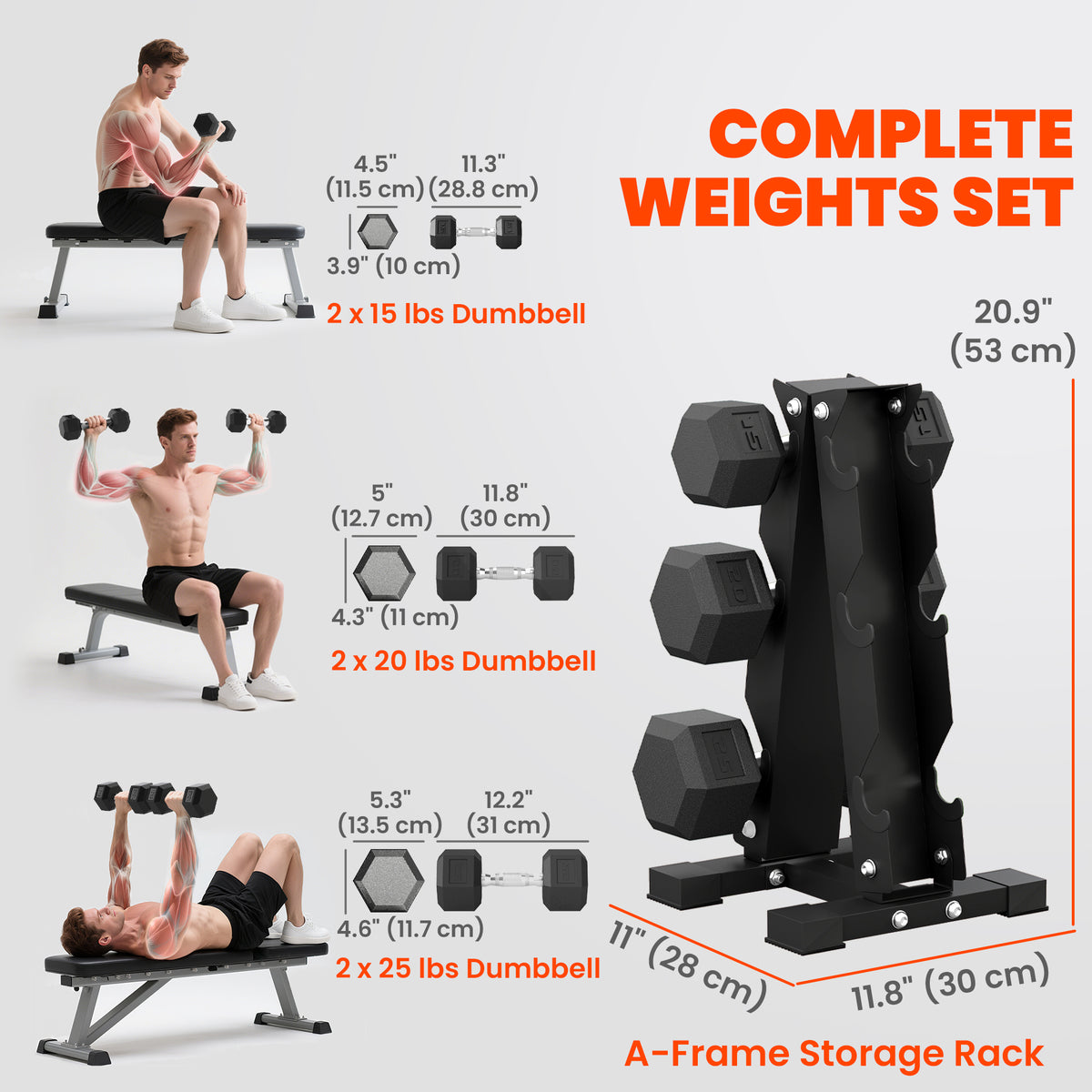 Hex Dumbbell Weight Set with Vertical Rack