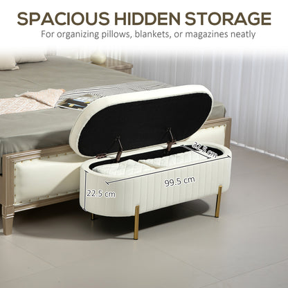 Channel Tufted Storage Bench with Golden Legs