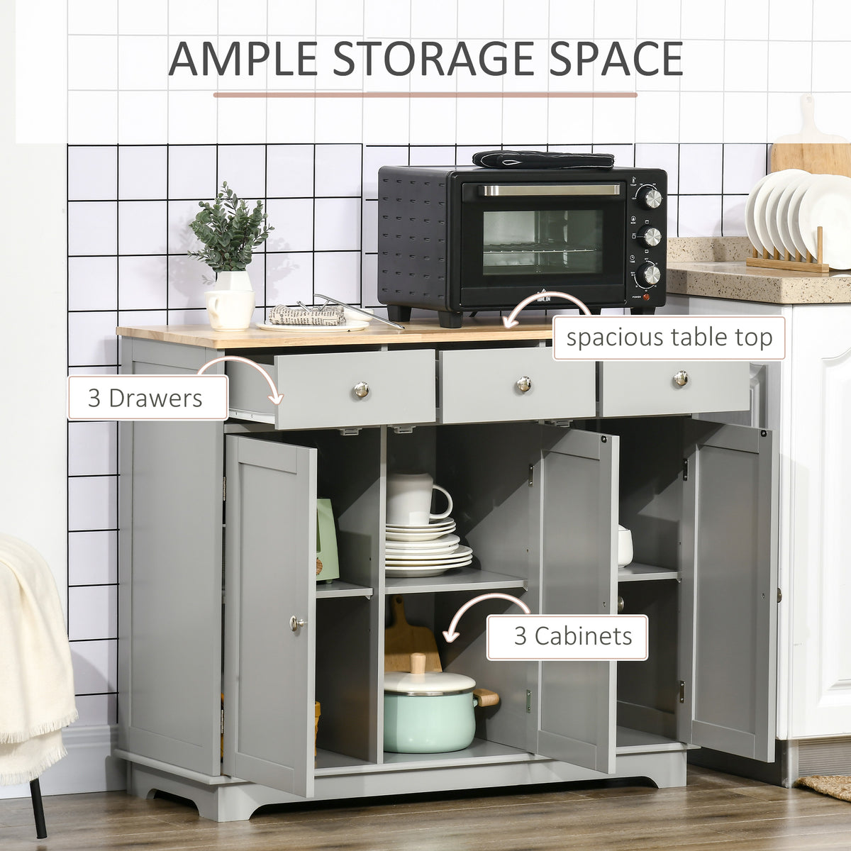 Modern Sideboard with Storage Drawers and Adjustable Shelves