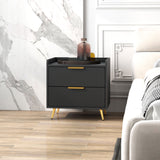 Nightstand with 2 Drawers and Metal Legs