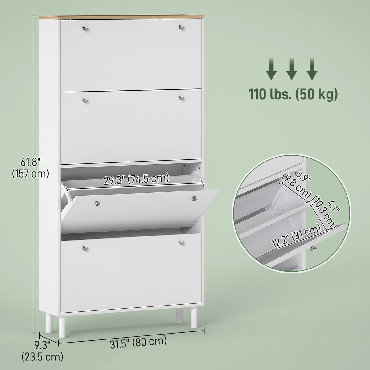 Narrow Shoe Cabinet 4 Flip Drawers — Holds 24–32 Pairs