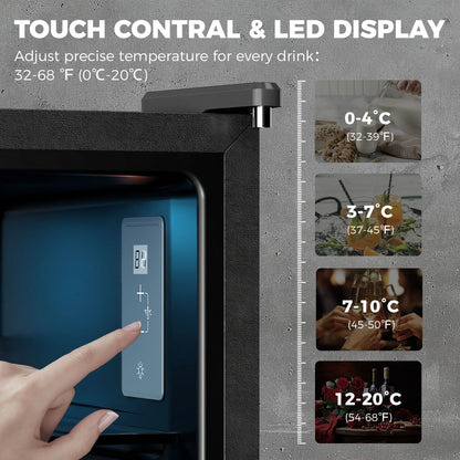 Beverage fridge with glass door and steel