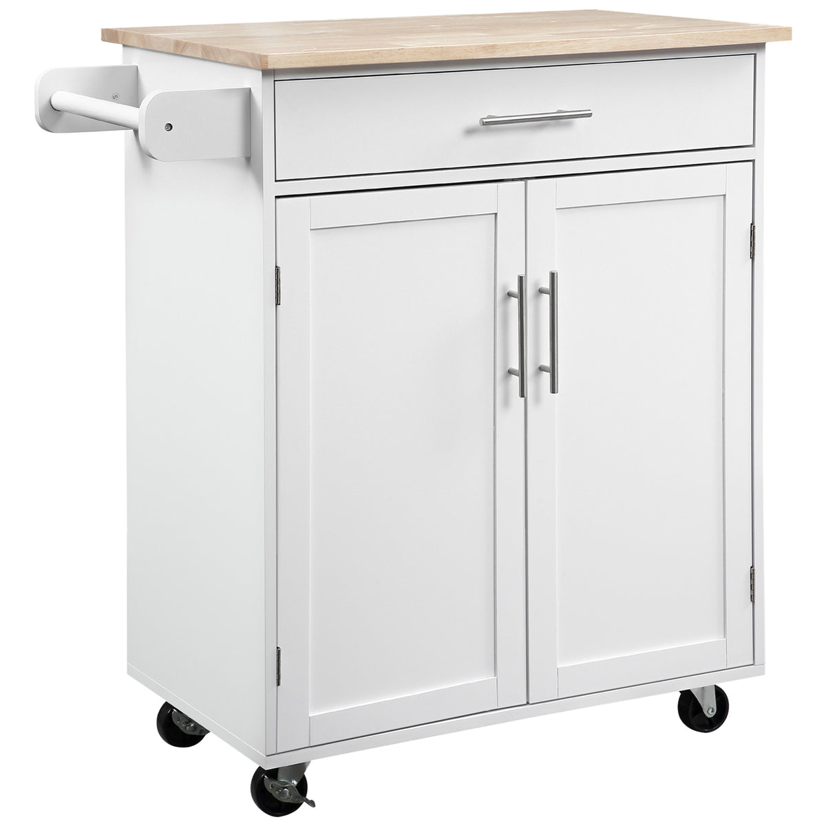 Rolling kitchen island cart with wood top and storage