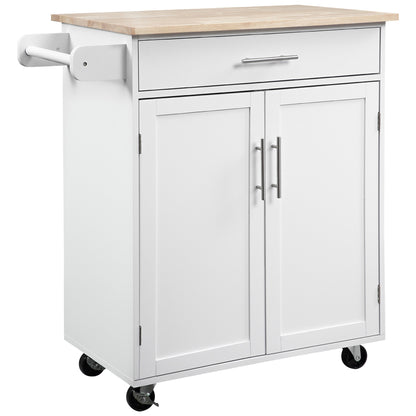 Rolling kitchen island cart with wood top and storage