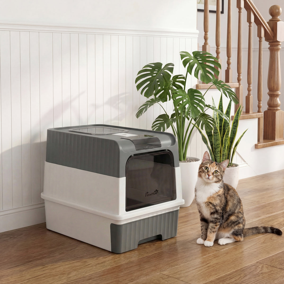 Enclosed Cat Litter Box with Lid and Drawer