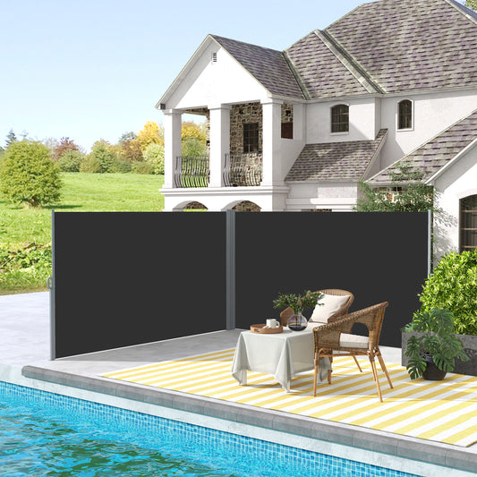 600cm Double Retractable Awning - Black Patio Screen