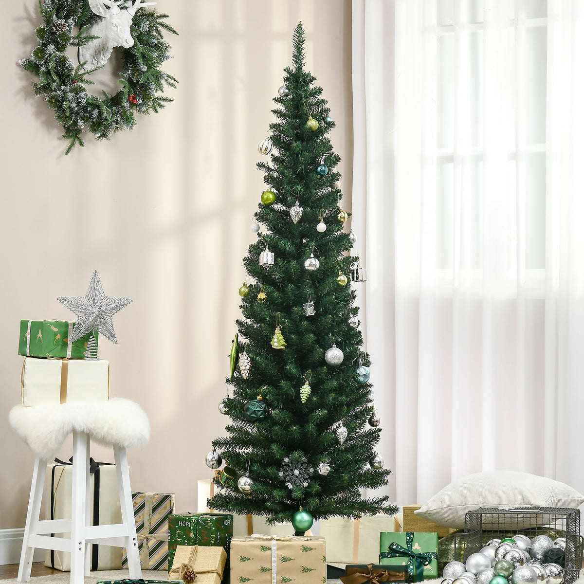 Pino de Navidad artificial delgado estilo lápiz 6 pi