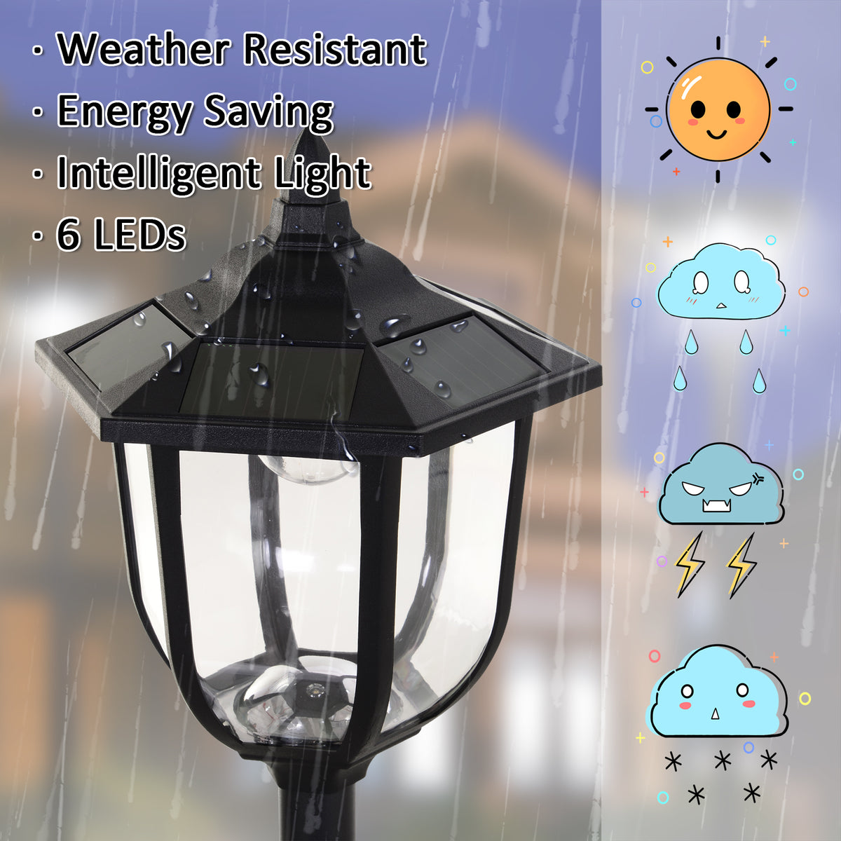 Solar Torch Lights Outdoor 6 LED Water-Resistant