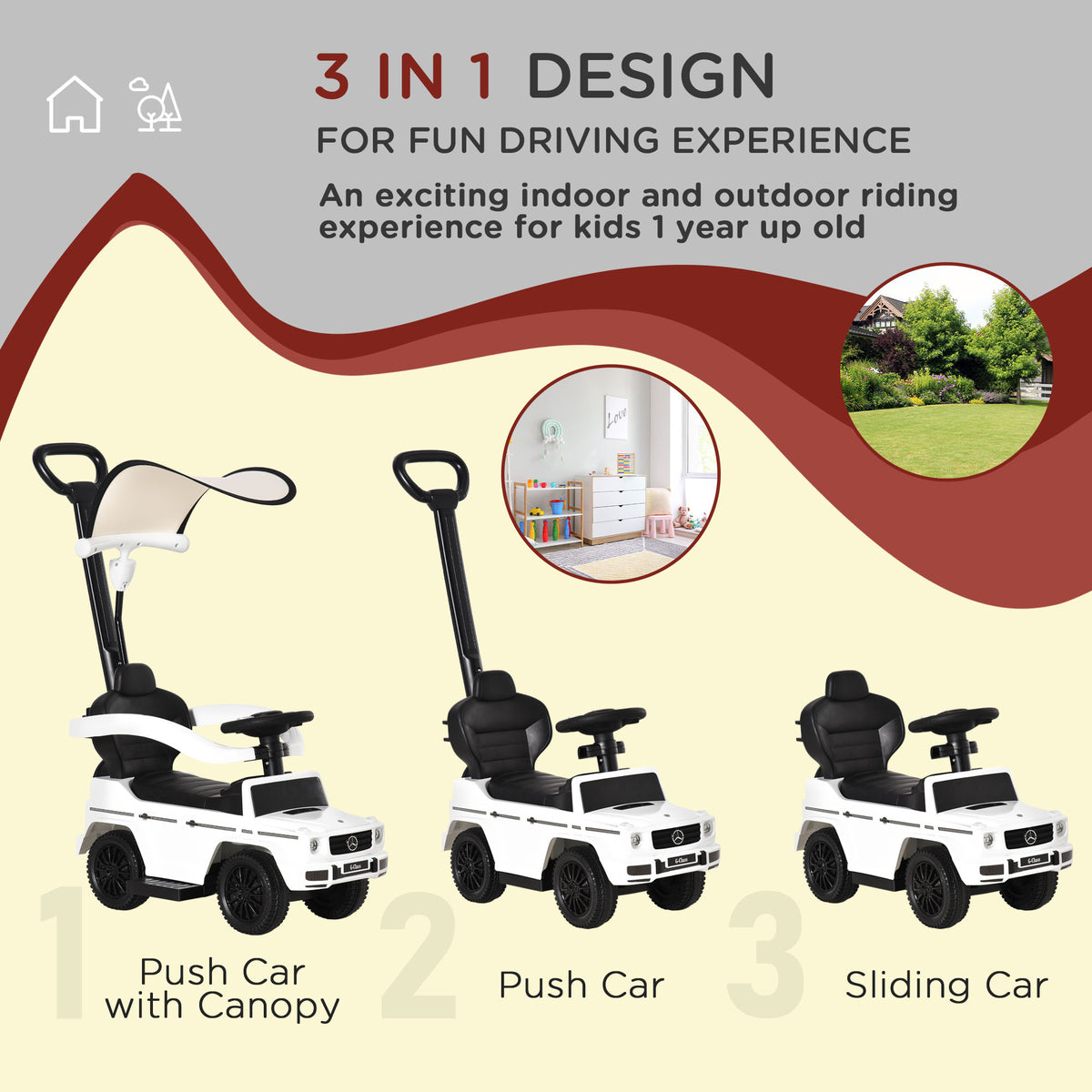 Mercedes G350 Push Car 3-in-1 with horn and steering