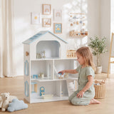 Wooden doll house with elevator
