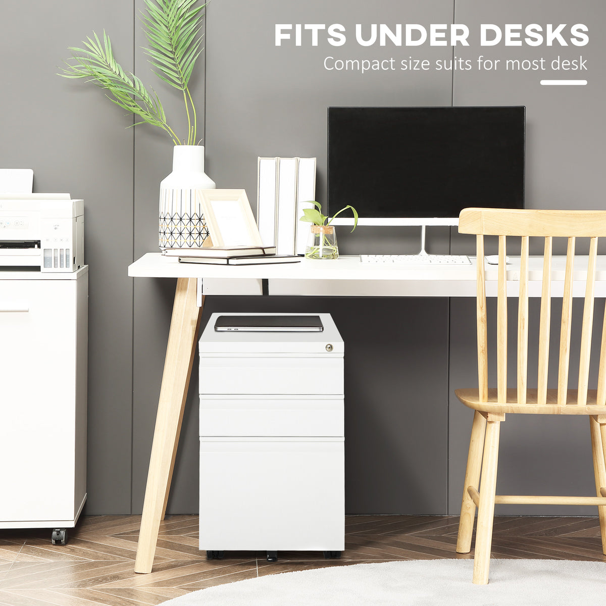 Mobile filing cabinet 3 drawer lockable steel