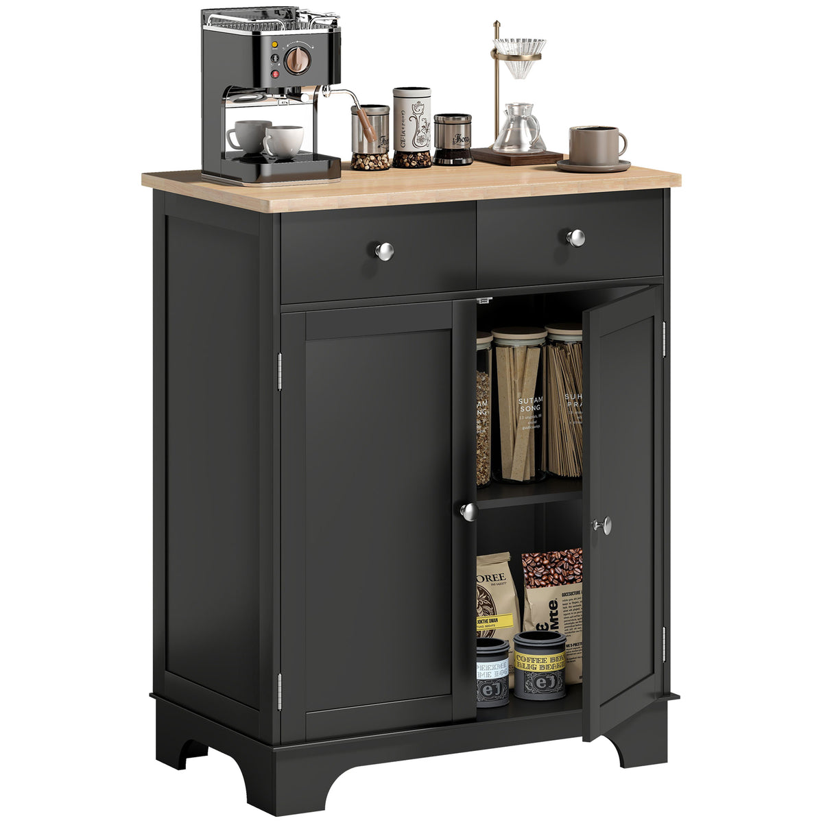 Kitchen Buffet Cabinet with Drawers and Adjustable Shelf