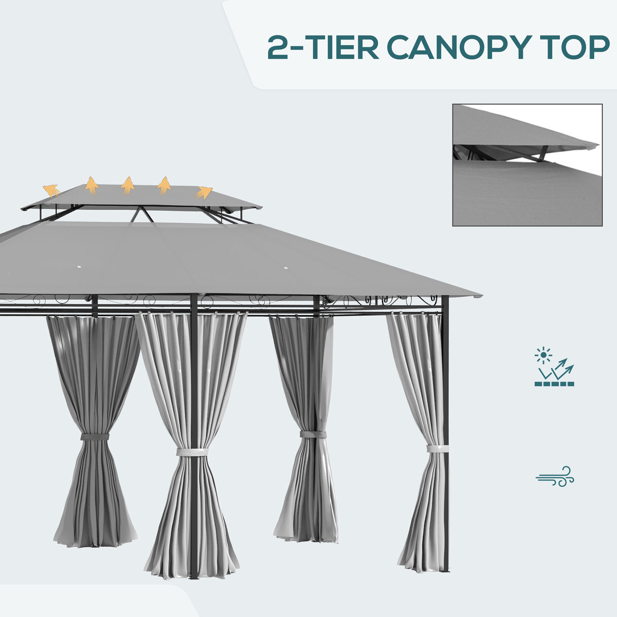 2-Tier Patio Gazebo 10x13 ft with Curtains