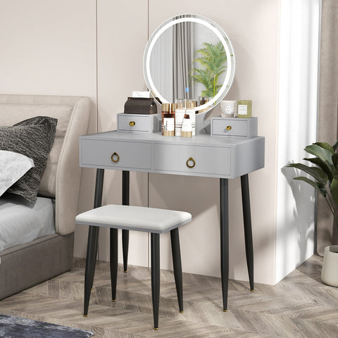 4-Drawer Vanity with 3-Color LED Mirror and Stool