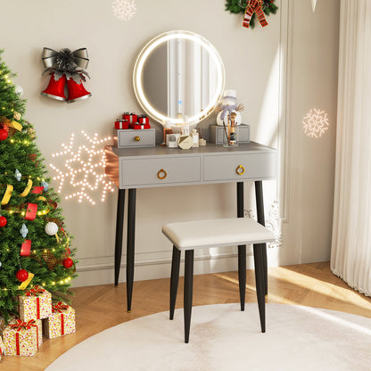 Coiffeuse 4 tiroirs avec miroir DEL 3 couleurs et tabouret