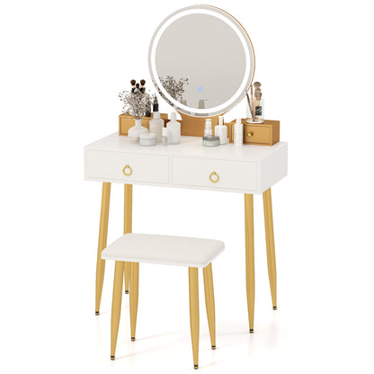 Coiffeuse 4 tiroirs avec miroir DEL 3 couleurs et tabouret