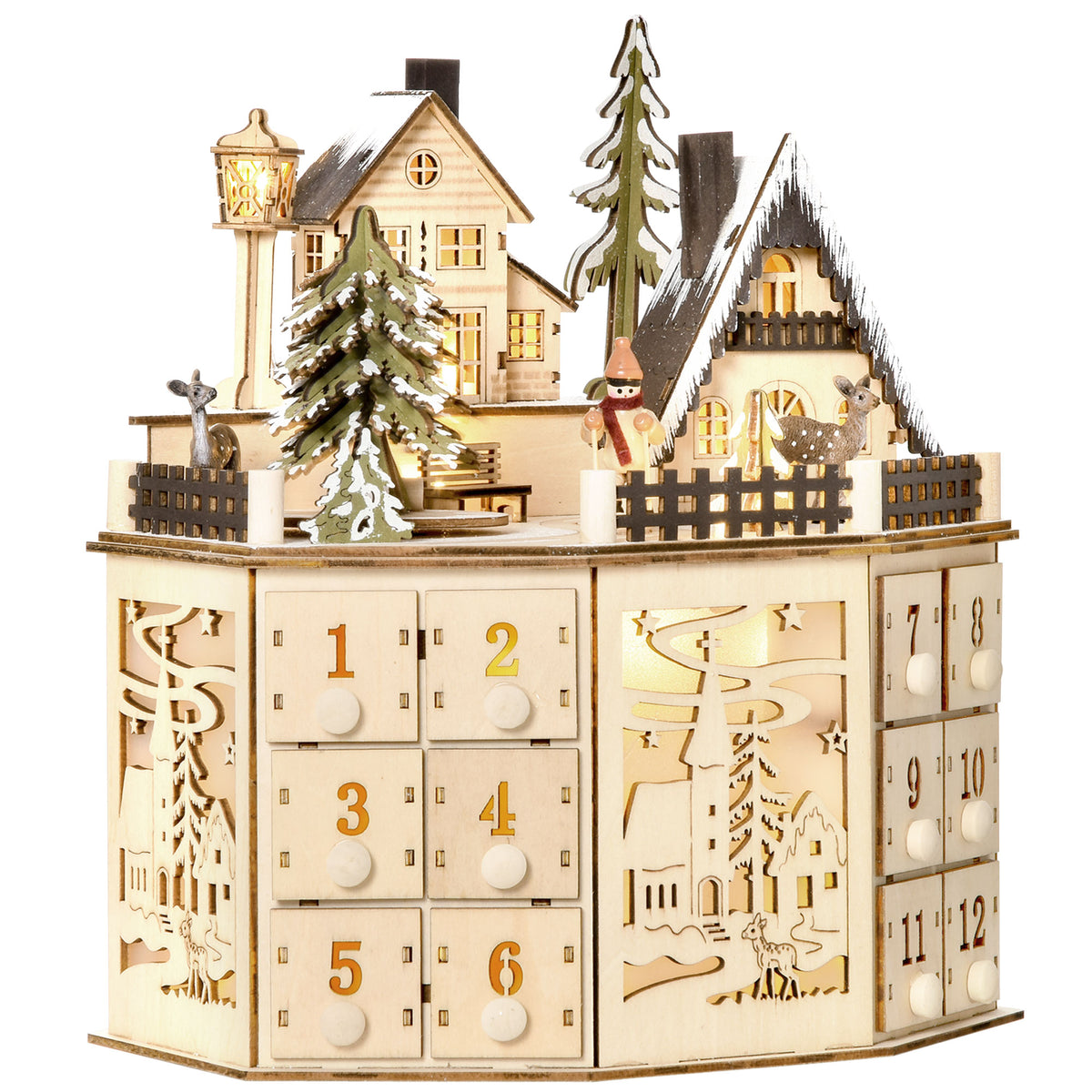 Calendario de Adviento de Madera con Luces LED