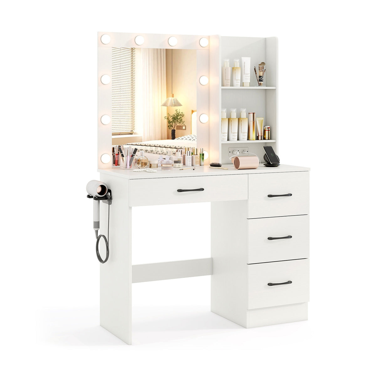 Coiffeuse lumineuse avec miroir et prises de courant