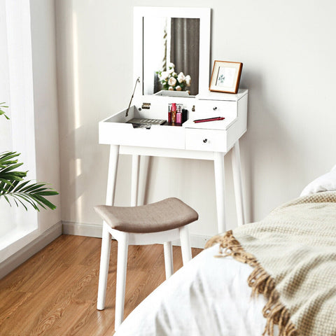 Vanity Table Set with Flip Mirror and Stool