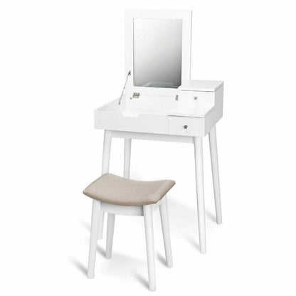 Coiffeuse avec miroir rabattable et tabouret