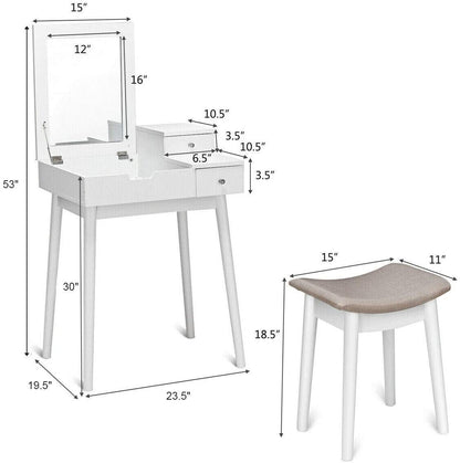 Coiffeuse avec miroir rabattable et tabouret