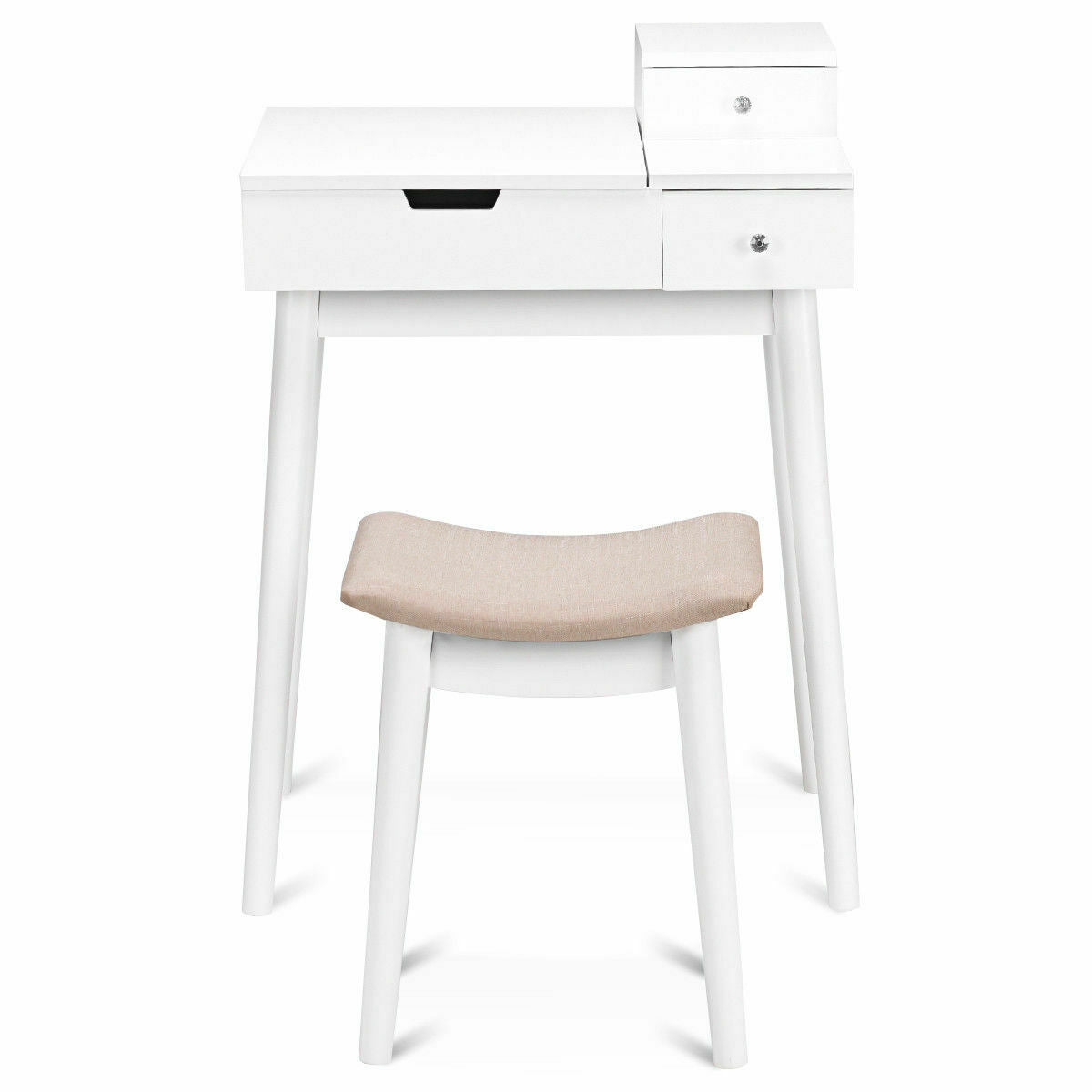 Coiffeuse avec miroir rabattable et tabouret