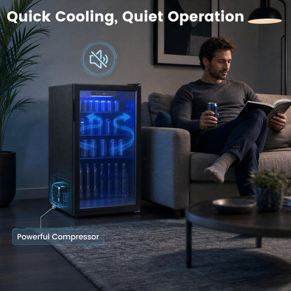 Réfrigérateur à boissons compact porte en verre 90 L