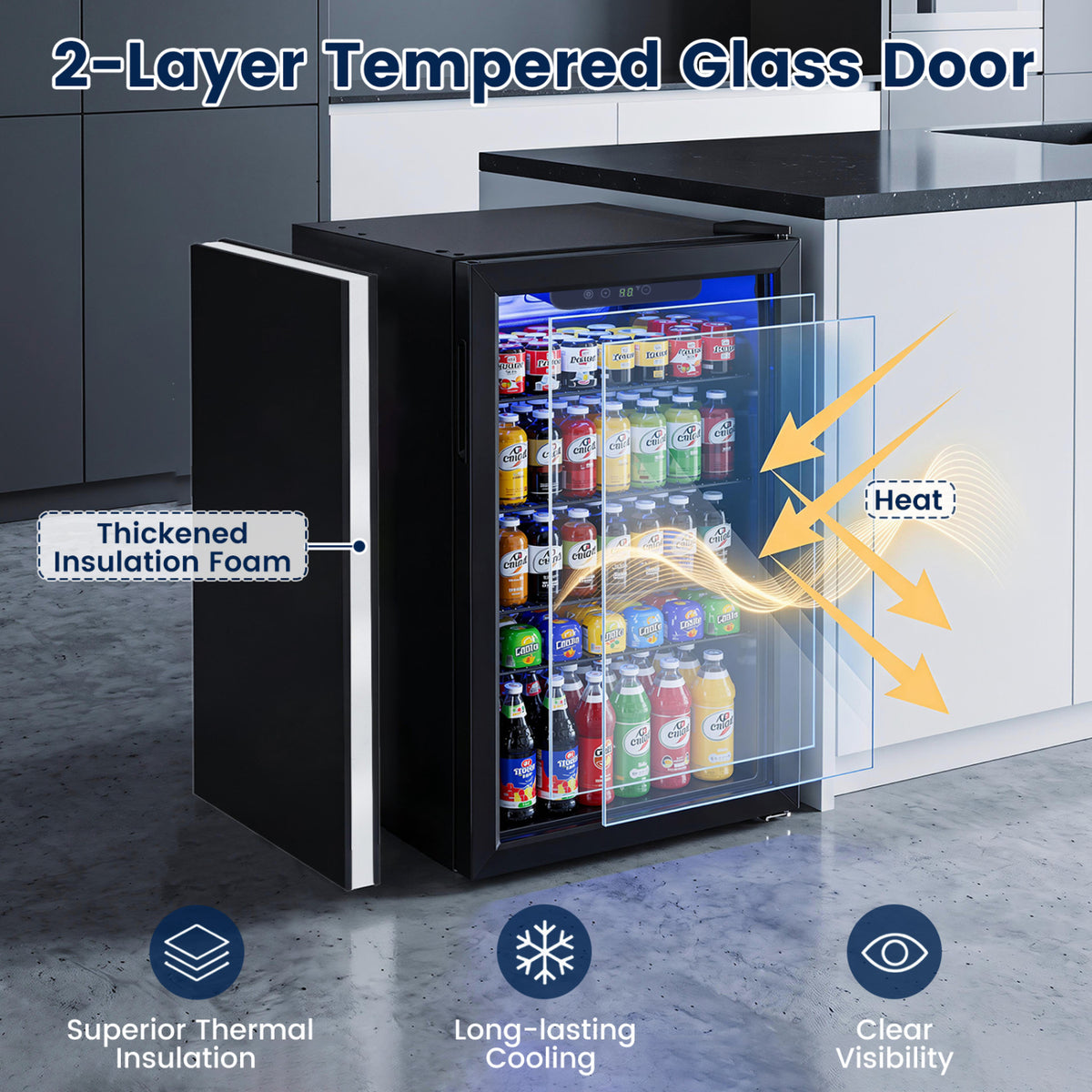 Réfrigérateur à boissons compact porte en verre 90 L