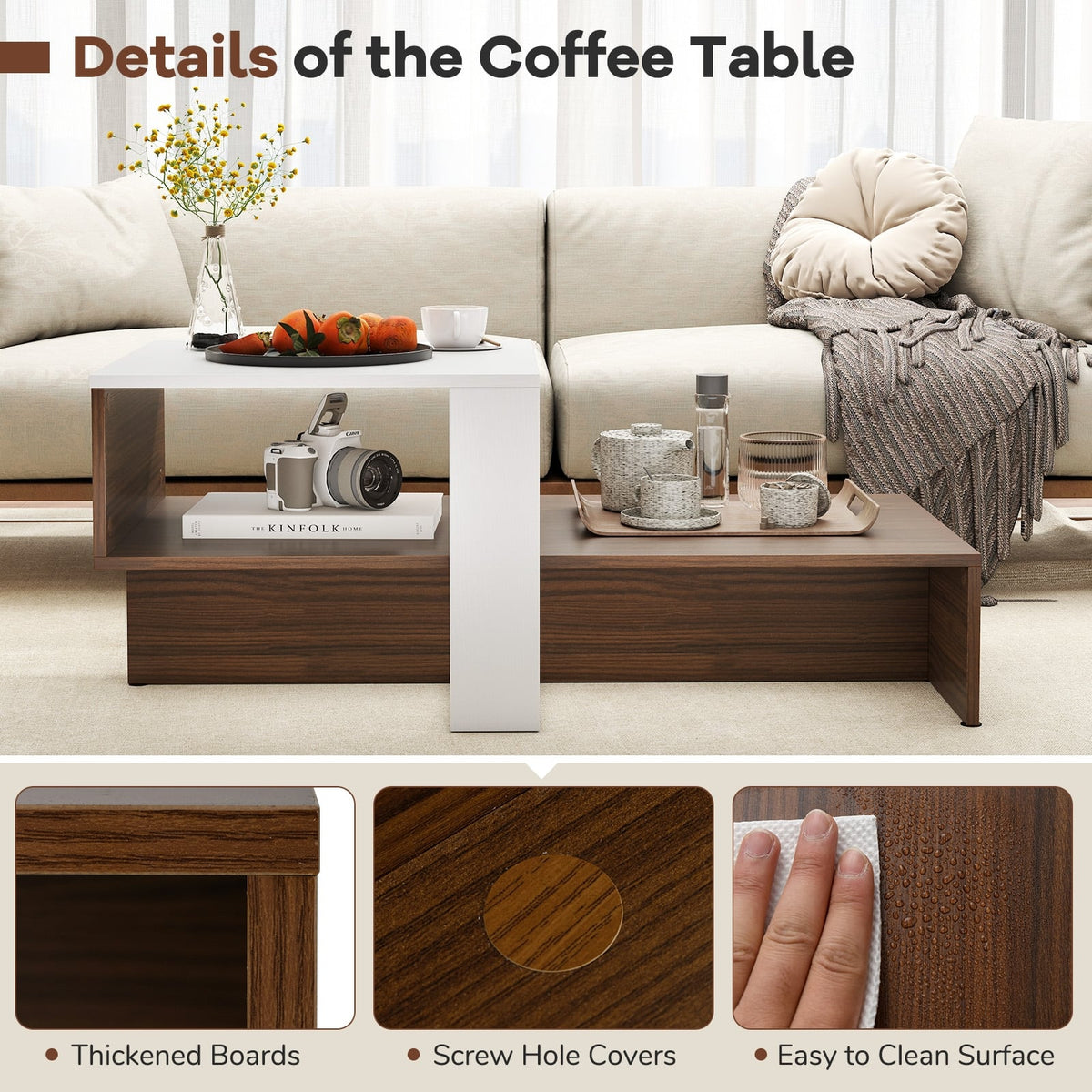 Table basse géométrique à 2 tablettes