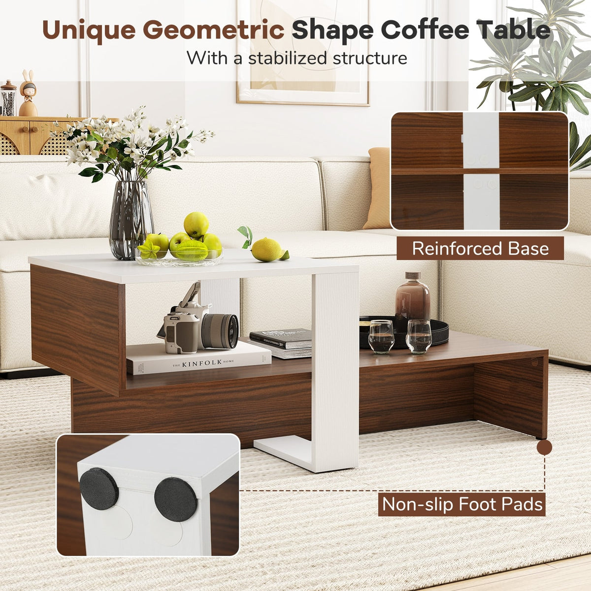 Table basse géométrique à 2 tablettes