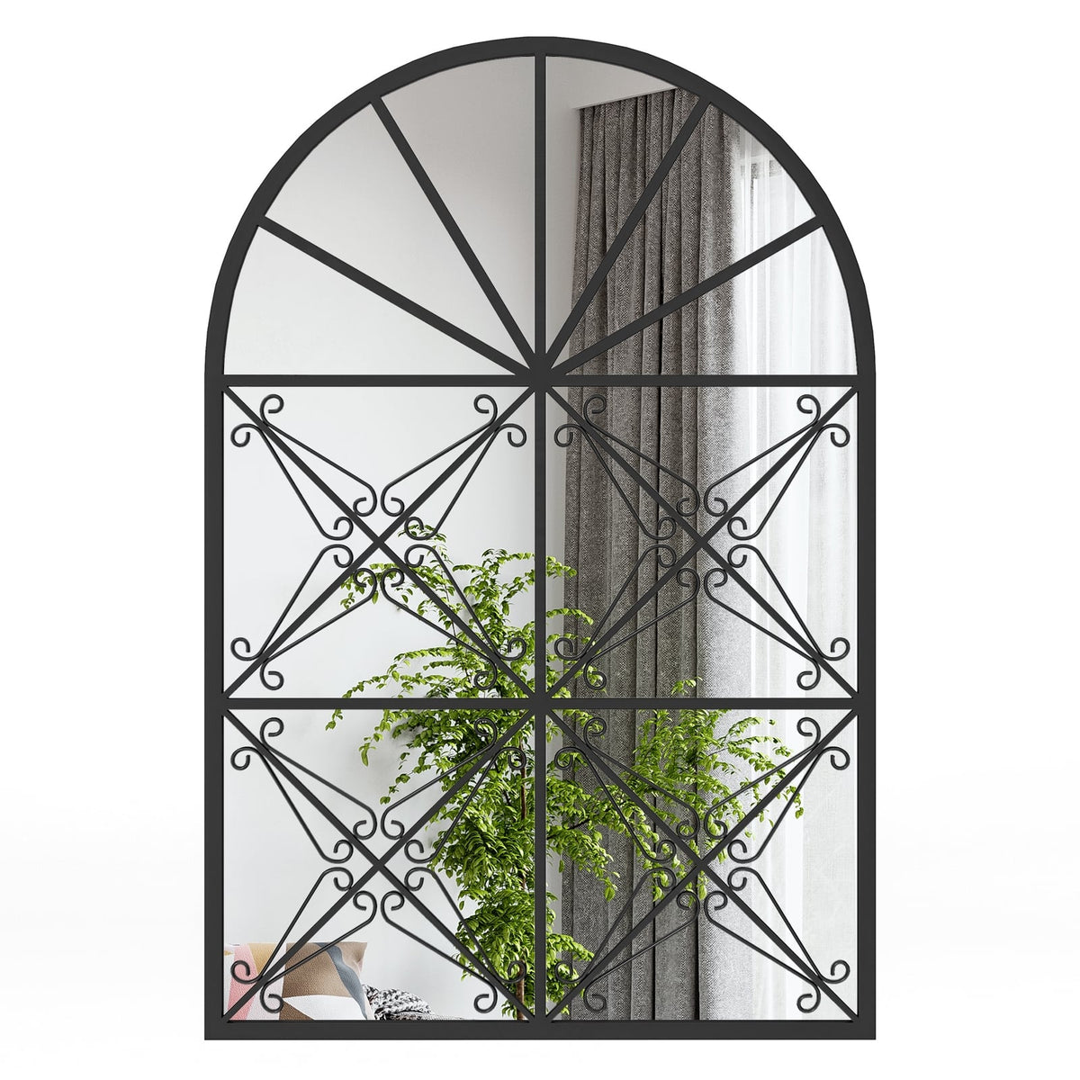 Miroir mural arqué style fenêtre en métal