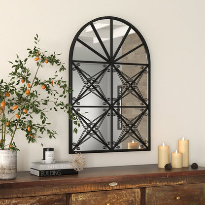 Miroir mural arqué style fenêtre en métal