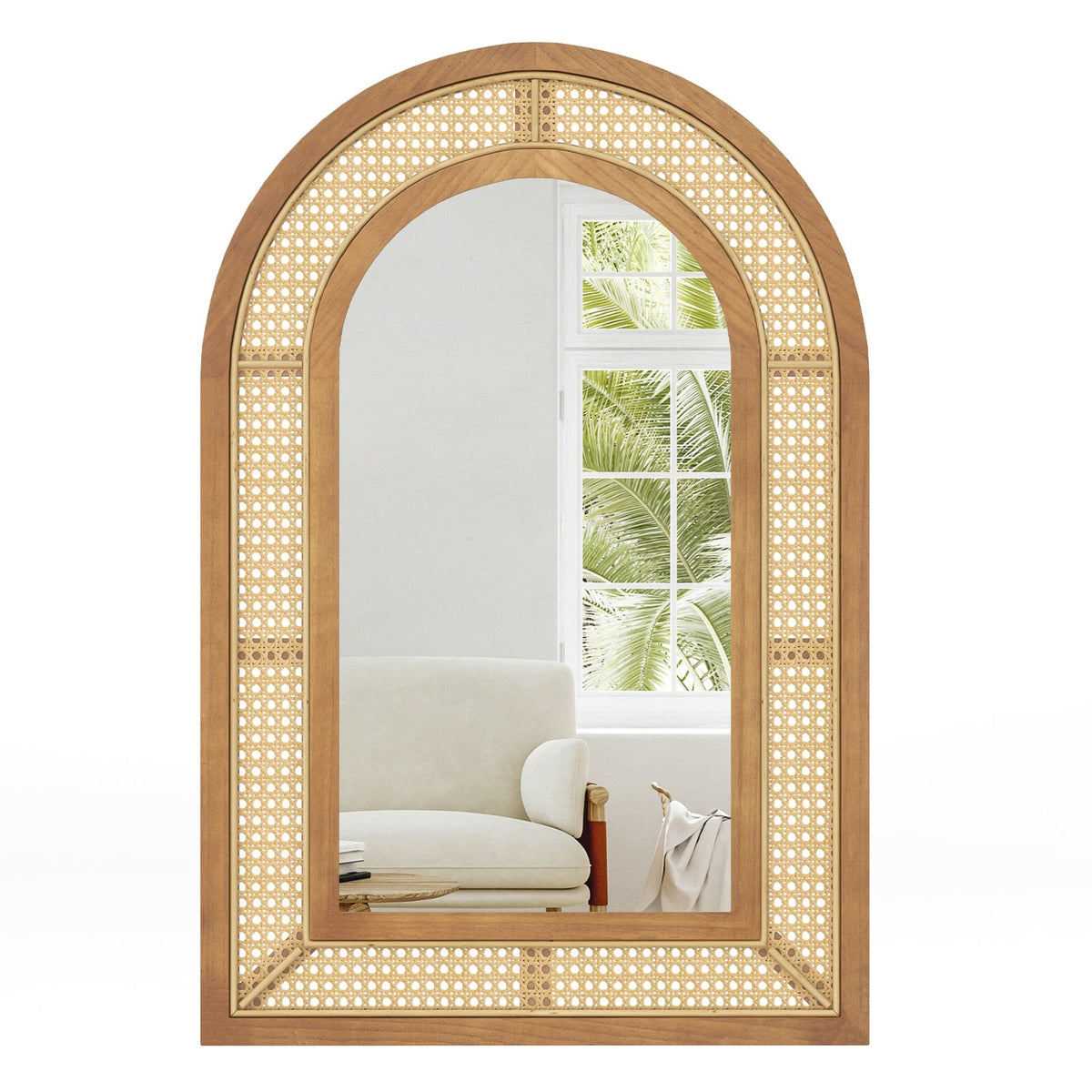 Miroir mural décoratif en rotin avec cadre en bois