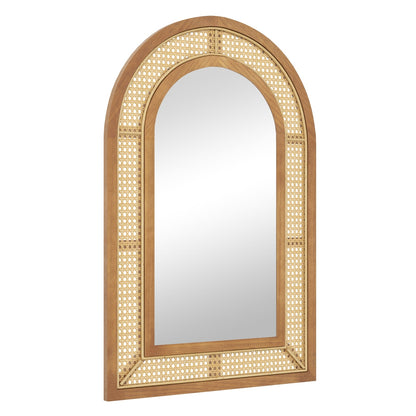 Miroir mural décoratif en rotin avec cadre en bois