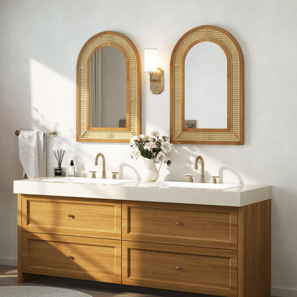 Miroir mural décoratif en rotin avec cadre en bois