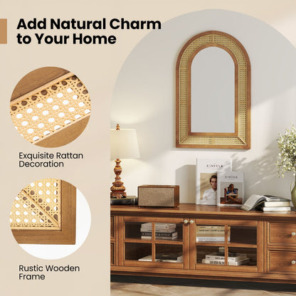 Miroir mural décoratif en rotin avec cadre en bois