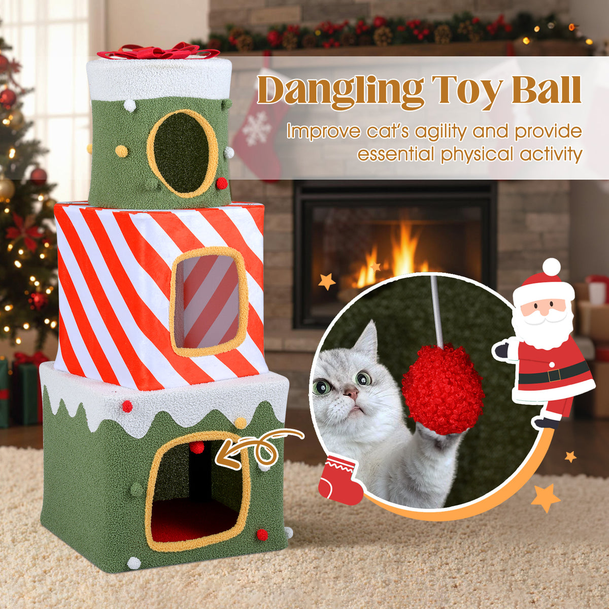 Arbre à chat de Noël 120 cm à paliers multiples
