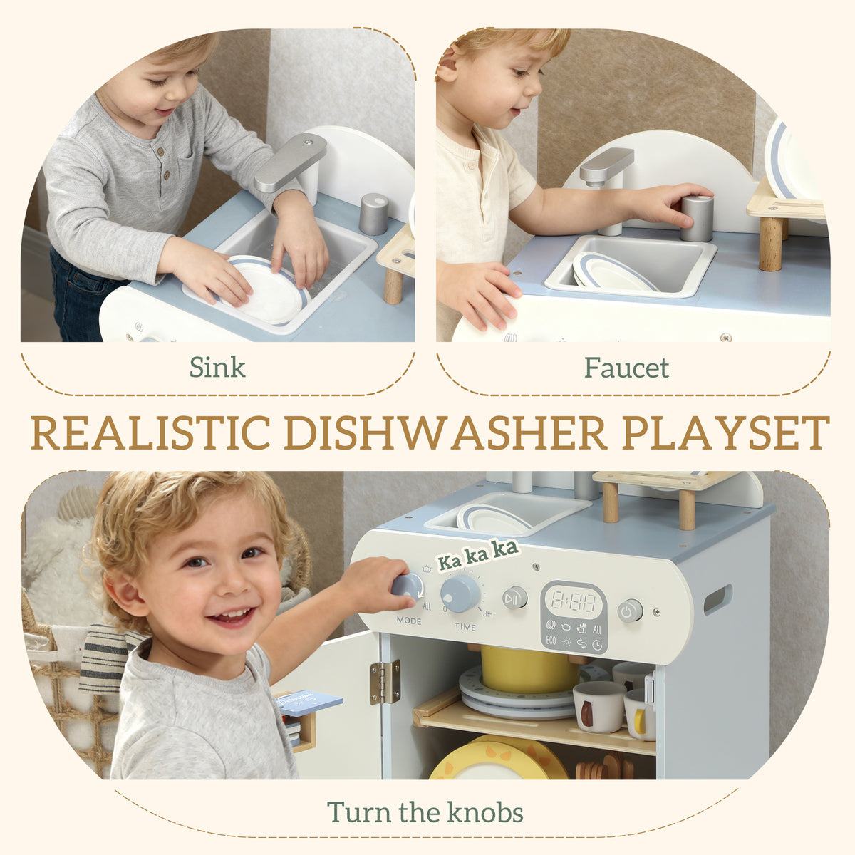 Wooden dishwasher playset toy for kids — Set of 32