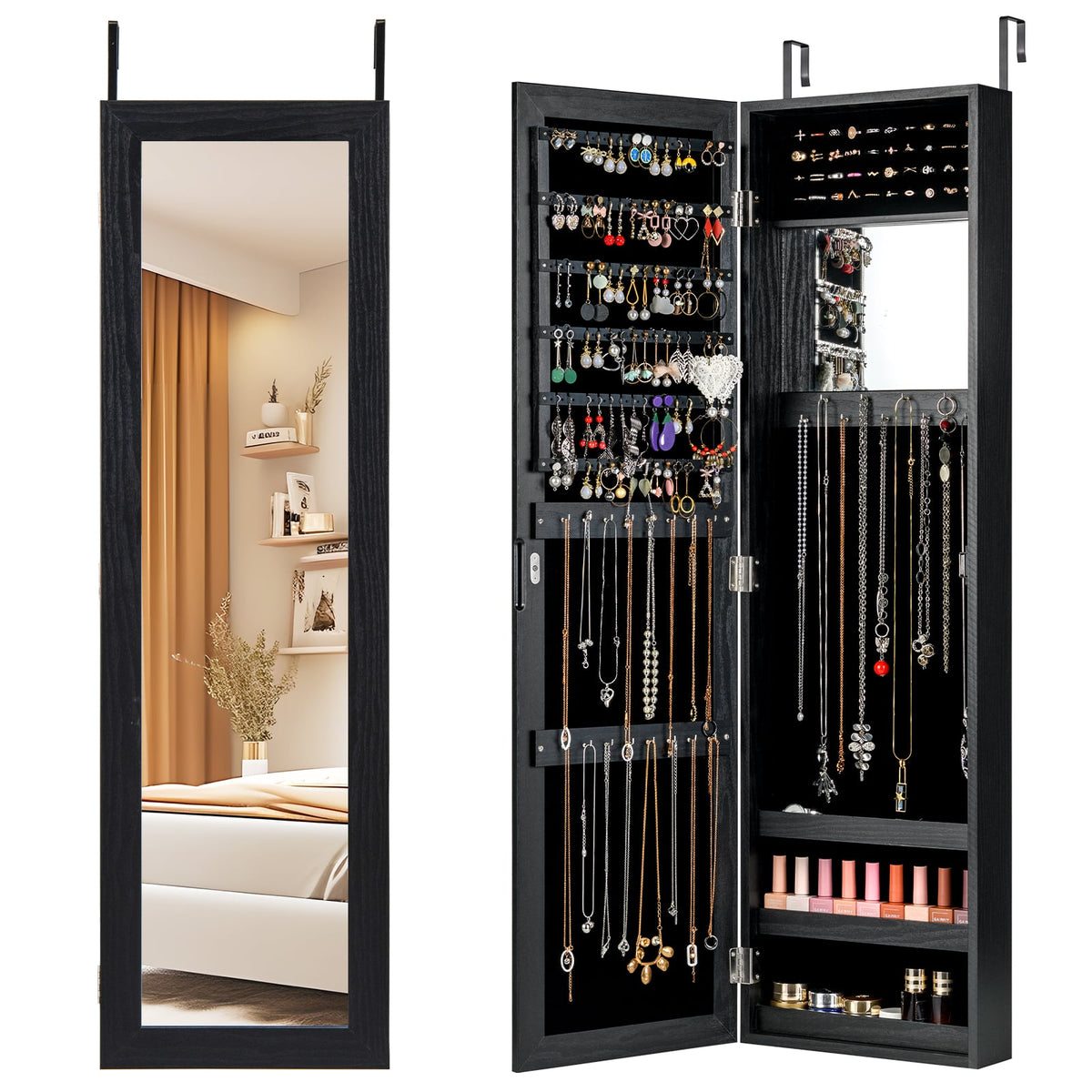 Armoire à bijoux murale avec miroir pleine longueur